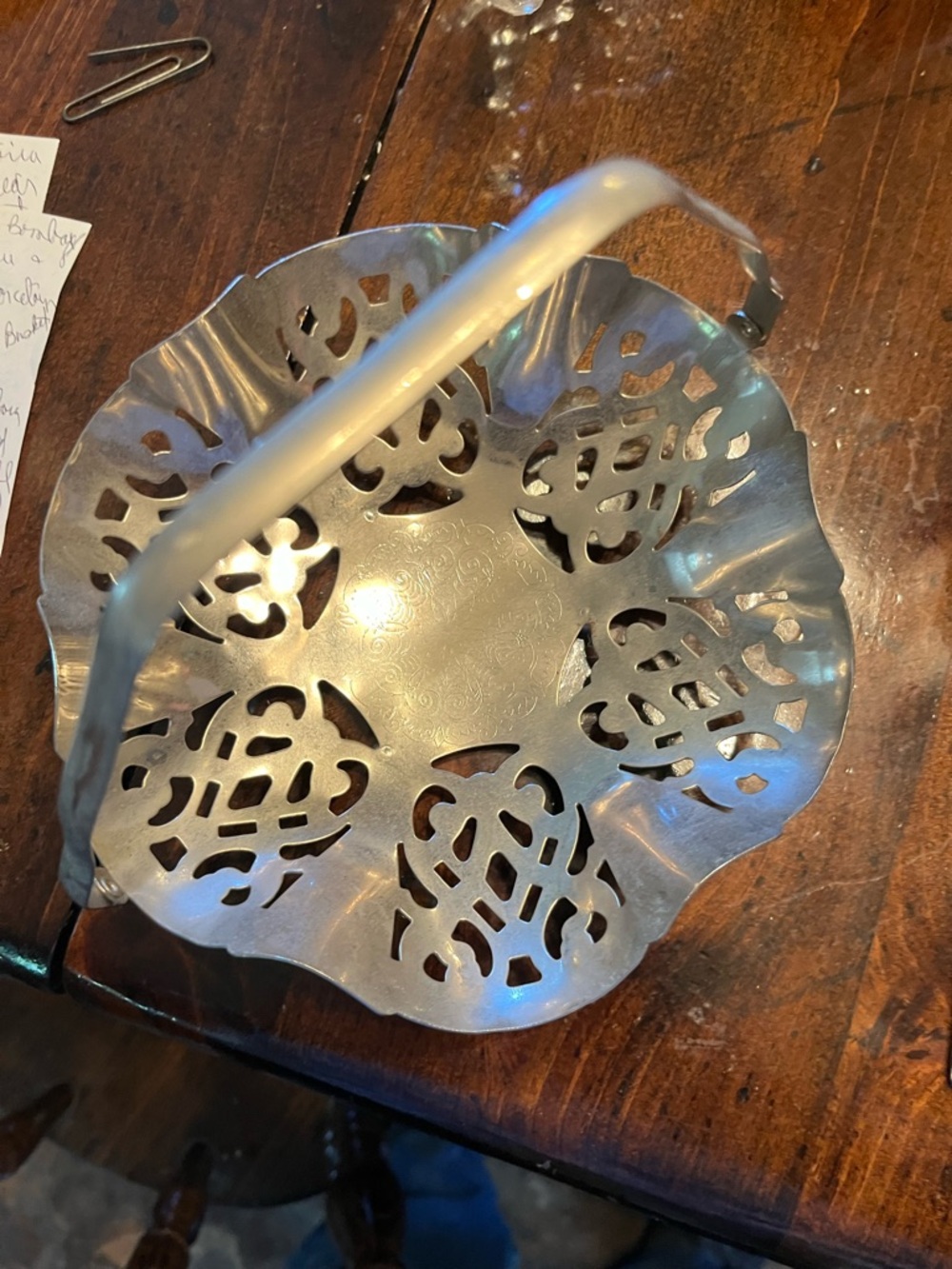 Silver Plated Metal Decorative Basket with Handle